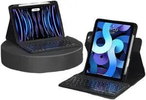 PboyiqiS Rotating Keyboard Case for iPad 10th Generation10.9 inch, Case for iPad 10 2022 Keyboard with Magnetic Detachable Clear Back Shell with Pencil Holder (Black)