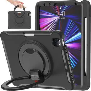 BATYUE Case for iPad Air 11-inch M3 (2025) / M2 (2024), iPad Air 5th/4th 10.9 inch(2022/2020), iPad Pro 11" 4th/3rd/2nd/1st, Shockproof Cover with 360deg Rotating Stand, Pencil Holder, Black
