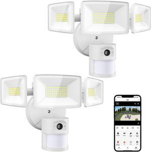 Onforu Floodlight Camera Outdoor, 2 Packs 55W Smart Security Wired Cam with 5500LM LEDs 2K HD IP65 Motion Detection, 67dB Siren, 2-Way Audio, 125deg Full Color Recordings for Home Security