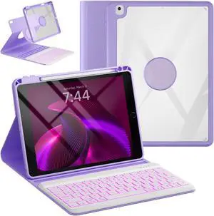 OYEEICE Keyboard Case for iPad 9th Generation - Detachable Wireless Backlit Keyboard, Magnetic Cover with Pencil Holder for iPad 9th/8th/7th Gen 10.2 inch, iPad Pro 10.5" & iPad Air 3rd - Purple