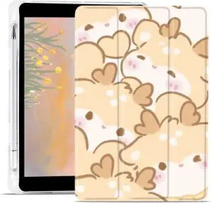 JOYLAND Cute Deer Case for iPad Pro 2022/2021/2020/2018 12.9 Inch with Pencil Holder, Clear TPU Foldable Smart Stand Back Cover, Auto Wake/Sleep Full Body Protection Shockproof Case