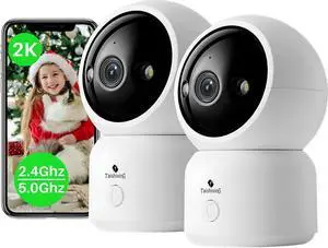 Taishixing 2K Indoor Security Camera 2 Packs, Baby Monitor&Pet Camera 360-Degree for Home Security, Support 5/2.4GHz Wi-Fi, One-Touch Calls, Smart Motion Tracking, Night Vision,Free Cloud Storage