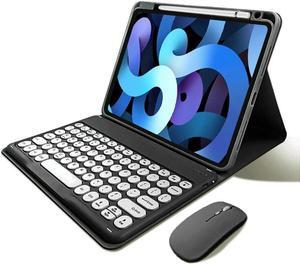 kaitesi iPad Mini 6 Keyboard Case with Mouse Pencil Charging in Pencil Holder Cute Round Keys Detachable Bluetooth Keyboard Slim Smart Cover (Black)