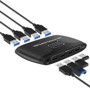 Wiistar USB Switch Selector KVM Switch 4 Computers Sharing 4 USB Devices USB 2.0 KVM Switcher for Mouse, Keyboard, Scanner, Printer with 1 Desktop Controller Cable and 4 USB A to A Cables