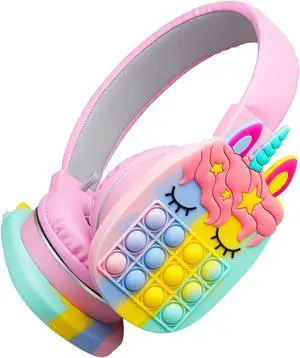 WESADN Bluetooth Headphones Wireless for Girls Women Men Fidget Bubbles Cute Wireless Gaming Headset Over Ear Build in Microphone for Smartphone Tablet PC, Pink