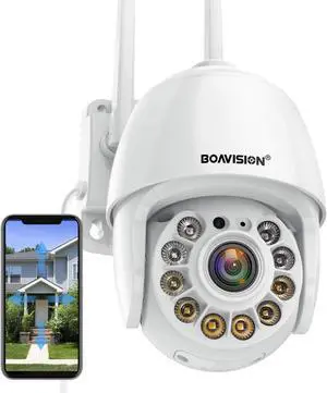 BOAVISION Security Camera Outdoor, Wireless WiFi IP Camera Home Security System 360deg View,Motion Detection, auto Tracking,Two Way Talk,HD 1080P pan Tile Full Color Night Vision