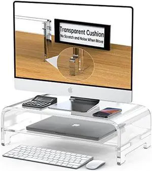 Beimu Acrylic Monitor Stand Riser 16Lx8.5Wx5H Inch 2-Tiers Acrylic Laptop Stand Riser for Desk with Anti Slip Mat Clear Monitor Stand with Storage for iMac MacBook and Any Size Computer Monitor