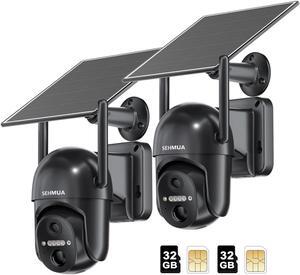 SEHMUA 4G LTE Cellular Solar Security Camera Wireless Outdoor, No WiFi Solar Powered Camera, 360deg Live View, 2K Color Night Vision, PIR Motion Sensor, 2 Way Talk, 2 Packs