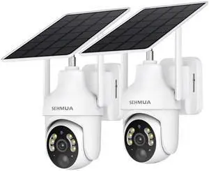 SEHMUA 2K Solar Security Cameras Wireless Outdoor, 2 Pack 360deg View Pan/Tilt WiFi Security Camera Outside with Color Night Vision,Easy to Install, PIR Alarm, 2-Way Audio