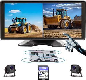 Skid steer 2 Split Touchable Screen 128GB Large Audio 1080P Image 11 Inch Monitor Backup Camera Built-in DVR Video for RV Truck Trailer Rear Front Reversing View Wired System RV102