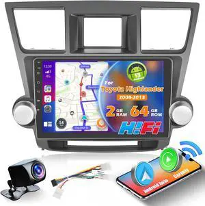 Roinvou [2G+64G] for Toyota Highlander 2008-2013 Car Radio with Wireless Carplay/Android Auto, 10.1 Inch Android 13 IPS Touch Screen Car Stereo, Bluetooth, GPS, WiFi, SWC, HiFi + AHD Backup Camera