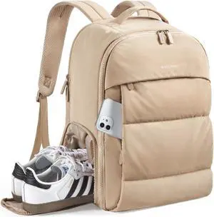 BAGSMART 30L Carry On Backpack with Shoe Compartment, Airline Approved Travel Backpack, Lightweight Travel Bag Fits 15.6 Inch Laptop, Water-Resistant, Camel