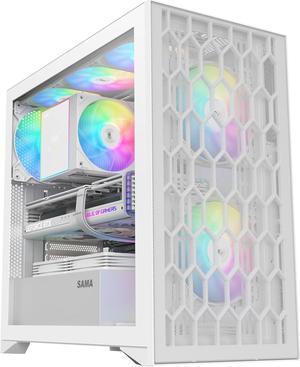 SAMA V Mesh Mid-Tower ATX Case,PC Case Pre-Installed 3X 140mm ARGB PWM Fan,High Airflow Gaming Computer Case with Mesh Panels Front and Tempered Glass Side Panels,White