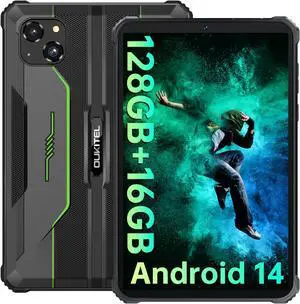 OUKITEL RT3 Pro Rugged Tablet - 16GB+128GB 1TB Expandable Waterproof Android 14 Tablet, 8 Inch HD Display, 5150mAh Battery Tablets, 16+8MP Camera, 4G Dual SIM/5G WiFi/Face ID/OTG/NFC/BT5.0, Green