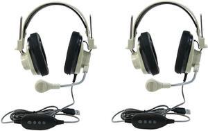 3066-USB CT Pack of 2 Deluxe Over-Ear Stereo Headset, Beige; Gooseneck Microphone; USB Plug; 6-foot Long 2-layered Cut-and-chew-resistant Cord; Adjustable Headband; Noise-reducing Ear-cups