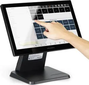 Volcora 15.6" LED Backlit Touch Screen Monitor with Metal Stand for POS ( No System/Software) Small Business, Touchscreen Monitor 1366*768 with VGA HDMI for Cash Register PC Kiosk Office Retail, Black