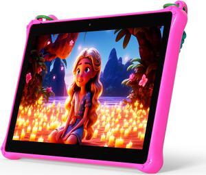PRITOM 10 inch Kids Tablet Android 13 Tablet with Lanyard 64GB, Quad-Core, HD IPS Display, WiFi, Dual Camera, Toddler Tablet for Kids Age 3+ (Pink)