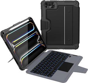 Nillkin iPad Pro 11 inch (M4, 2024) Case with Detachable Keyboard, Magic Trackpad, 7 Colors Backlit, Portrait/Landscape Modes, Rugged Keyboard Case with Camera Cover for iPad Pro 11" 5th Gen, Black