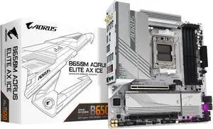 GIGABYTE B650M AORUS Elite AX ICE AM5 LGA 1718 AMD B650 M-ATX Motherboard with 5-Year Warranty, DDR5, 2* M.2, PCIe 5.0, USB 3.2 Gen2X2 Type-C, 2.5GbE LAN, Q-Flash Plus, EZ-Latch