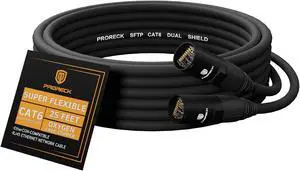 PRORECK SFTP CAT6 Dual Shielded Ethernet Cable with EtherCON RJ45 Connectors,25ft, High-Speed, Ideal for Pro Sound Systems, Studio, and Live Performances (PR-C6B-25)