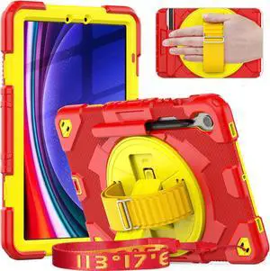 Timecity for Samsung Galaxy Tab S10 FE/ S9 FE 5G 10.9 Inch/ S9 11 Inch (SM-X510/ SM-X516/ SM-X710/ SM-X716B/ SM-X718U Cover): Heavy Duty Protective Cover with Screen Protector, Kickstand - Red