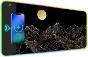 ToLuLu RGB Wireless Charging Gaming Mouse Pad, 7.5/10/15W 10 Light Modes LED Mouse Pad Computer Keyboard Mat Mousepad, 800x300x4MM Extended Large Desk Mat Desk Pad, Sun Shines Over Golden Mountain