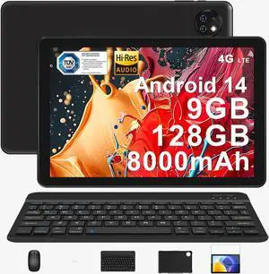 DOOGEE T10W Android Tablet with Keyboard,Octa-Core Android 14 Tablet,8000mAh Battery,128GB/1TB TF,10 Inch Tablet,Dual Camera,4G LTE Tablet,TUV SUD Blue Light,High-Res Speaker,Face Unlock/OTG/GPS