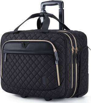 BAGSMART 17.3 Inch Rolling Laptop Bag Women Men,Rolling Briefcase for Women with Wheels,Rolling Computer Bags Laptop Case for Work Travel Business,Quilted Black