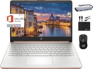 HP Newest 14" HD Portable Laptop Student Business, Quad-Core Intel N4120, 8GB RAM, 192GB (64GB eMMC+128GB Card), Webcam, Wi-Fi, Long Battery, Windows 11S + 1 Year Office 365+MarxsolAccessory Rose Gold