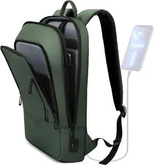 hk Backpack for Men Business Slim Backpack with USB Charger Computer Lightweight Anti-theft Travel Backpacks 17.3 inch Water Resistant Laptop Bag for Work Office College-Green