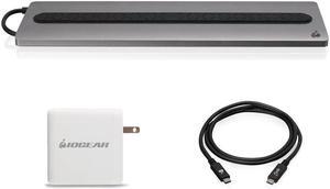 IOGEAR USB-C 8 Port Low Profile Docking Station,1 HDMI - 1 DisplayPort,1 VGA, 1 Ethernet GUD3C02B with USB-C 6Ft Cable and 100W USB-C GaN Charger Adapter Bundle