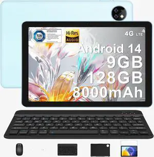DOOGEE T10W Android 14 Tablet,8000mAh Battery 10 inch Tablet,128GB/1TB TF,Quad Core Android Tablet,Dual Camera,2.4G/5G WiFi,High-Res Speaker Android Tablet with Keyboard and Mouse