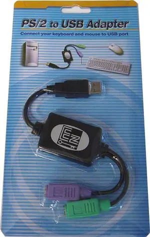 Adesso ADP-PU21 - PS/2 to USB Adapter, connects 2 PS/2 connectors to 1 USB port/hub,Black