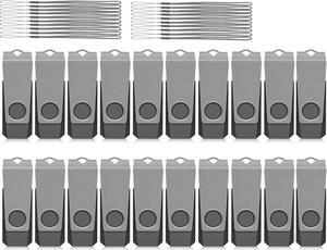 AGECASH 2GB USB Flash Drive Bulk USB Drive 20 Pack USB 2.0 Thumb Drive Memory Stick Pendrive Zip Drive USB Key with 20PCS Lanyard, Swivel Jump Drive 2 GB for Back to School, Office, Project (Gray)