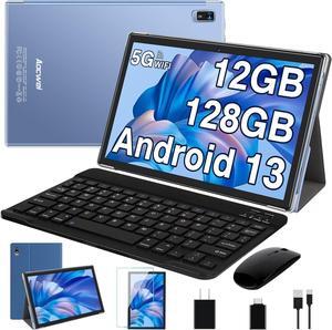 2024 Newest 10 Inch Tablet with Keyboard, 12GB RAM 128GB ROM 1TB Expand, Octa-Core, 8000mAh Android 13 Tablets with 5G+2.4G WiFi, HD IPS Touchscreen, Case, Mouse, GPS, Split Screen, Metal Body (Blue)