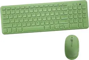 Wireless Keyboard and Mouse Combo, Sweet Mixed Color Cute Keyboard, 2.4G USB Ergonomic Keyboard and Mouse Combo for Computer, Laptop, PC Desktops, mac (Green New)