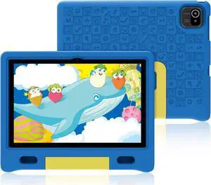 ApoloMedia Kids Tablet 10 inch, Tablets for Kids Ages 3-7 with EVA Case, 32GB Storage(TF Expand 512GB), Pre-Installed Google Kids Space, Family Link, Child Education Contents, 5000mAh Battery - Blue