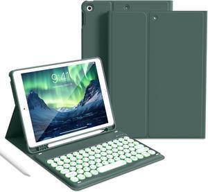 aoub Keyboard Case for iPad 9th Generation 2021, iPad 8th/7th Generation 2020/2019 10.2 Inch - 7 Colors Backlit Wireless Detachable Folio Keyboard Soft TPU Back Cover with Pencil Holder - Dark Green