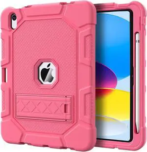 Azzsy Case for iPad (A16) 11th Generation 11 Inch 2025 / iPad 10th Generation 10.9 Inch 2022, [Built-in Pencil Holder] Heavy Duty Shockproof Rugged Protective Case, Pink