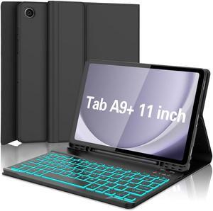 Galaxy Tab A9 Plus Case with Keyboard 5G 11 Inch 2023 (SM-X210/X216/X218), 7 Color Backlit Detachable Tablet Keyboard Cover with S Pen Holder for Samsung Galaxy Tab A9+ 11" (Black)