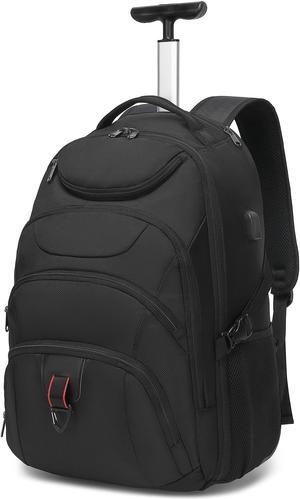 Boavan Wheeled Backpack,18.4 inch Water Resistant Rolling Backpack,Carry on Luggage Business Bag, Overnight College Computer Backpack Trolley Suitcase for Men Women Adults to Travel,Black