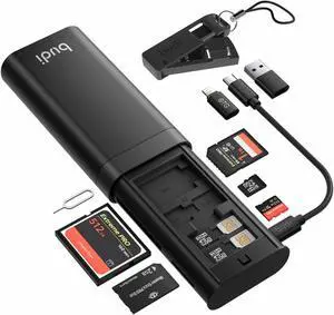 BUDI 7-in-1 SD Card Reader 5Gbps High-Speed Memory Card Reader with Sim Card Tray Pin Eject Removal Tool Needle Opener Ejector with SIM/TF Card Storage Small Box