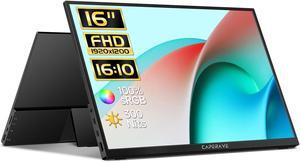 CAPERAVE Portable Monitor Mini LED 144Hz, 16" 2560x1600 QHD 600 Nits Portable Gaming Monitor HDR FreeSync w/Kickstand & Speaker, Eye Care External Second Screen for Laptop PC Game Console