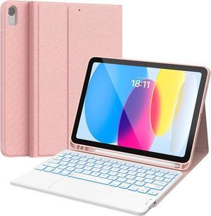 CHESONA for iPad 10th Generation Case with Keyboard (10.9", 2022), 7 Color Backlight, Multi-Touch Trackpad, Flip Stand Case with Pencil Holder, 2 Bluetooth Channels for iPad 10th 10.9 inch 2022, Pink