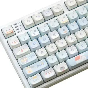 Mao Height Cat Shape Theme keycaps PBT keycaps Customized keycap Set Suitable for 61/87/104/108 Cherry MX Switch and Other Mechanical Keyboards (Blue)