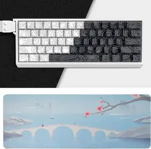 dagaladoo Topographic PBT keycaps,Shine Through/Double Shot/Side Print keycaps Bundle with XL Mouse pad(31.5x11.8 in)