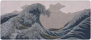 Deskr Great Wave Deskpad Gaming Desk Mat Gamer Desk Pad with - Resistant Rubber Laptop Computer Mousepad for Office & Home (Cream, PAD-GREATWAVE-Cream-XXL)