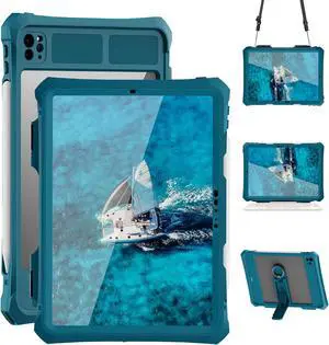 Compatible with iPad Pro 11 inch M4 2024 Waterproof Case,360 Protective Military Drop-Proof,with Strap Stand,Clear Screen Protector,Built-in Pencil Holder for iPad pro 11 2024 Cover-Teal