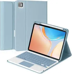 Eisuiyi Keyboard Case for iPad Pro11 1st/2nd/3rd/4th gen, Compatible with iPad Air 11" (M3/M2) /Air5/Air4, Detachable Touchpad BT Keyboard, Magentic Protective Cover with Pencil Holder, Misty Blue