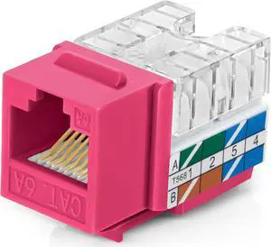 Everest 90deg Angled Cat6A Keystone Jack in Pink - Slim Profile RJ45 Ethernet Connector - Compatible with 90deg Angled Speed Termination Tool - easyJACK (B094WB91H3) - 50-Pack